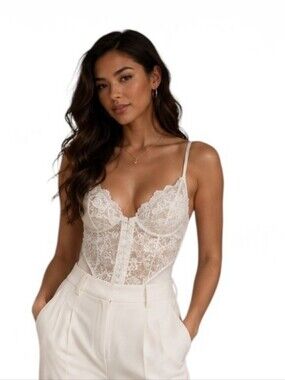 Vintage Victoria’s Secret Lace Teddy Bodysuit White Bridal Lingerie USA. Large